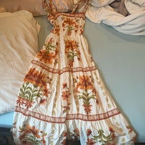 Elegant Floral Maxi Dress in White and Orange